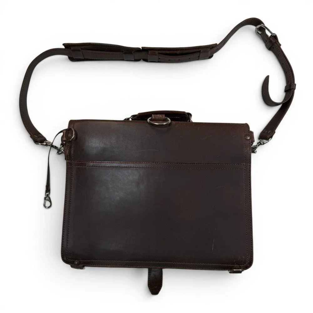 Saddleback Leather Thin Briefcase Dark Coffee Brown Leather Messenger